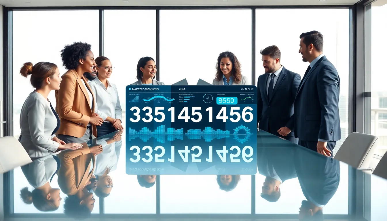 diverse professionals discussing data in a modern office setting.